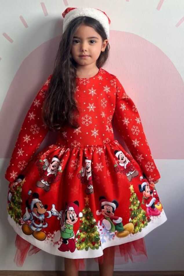 ELAFOR Scuba Fabric Mickey Minnie Patterned Red Girl&#39;s New Year ...