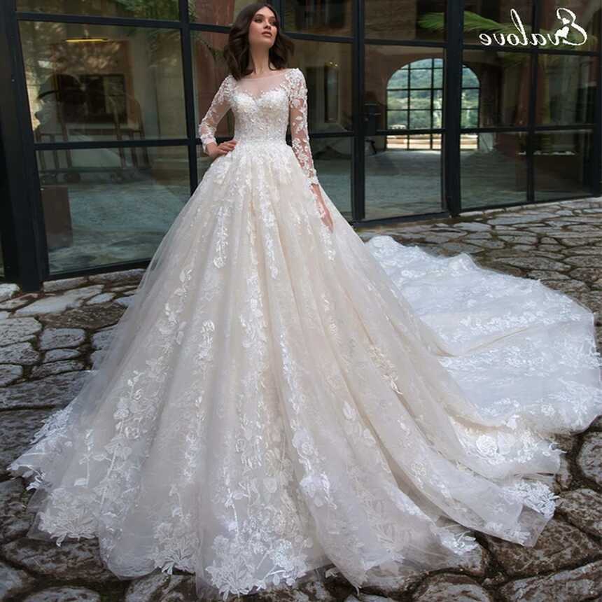 EVALOVE Glamorous Lace Appliques Ball Gown Wedding Dress Elegant ...