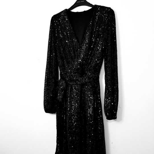 EX NEW LOOK Black Sequin Wrap Over Belted Lined Party Evening ...