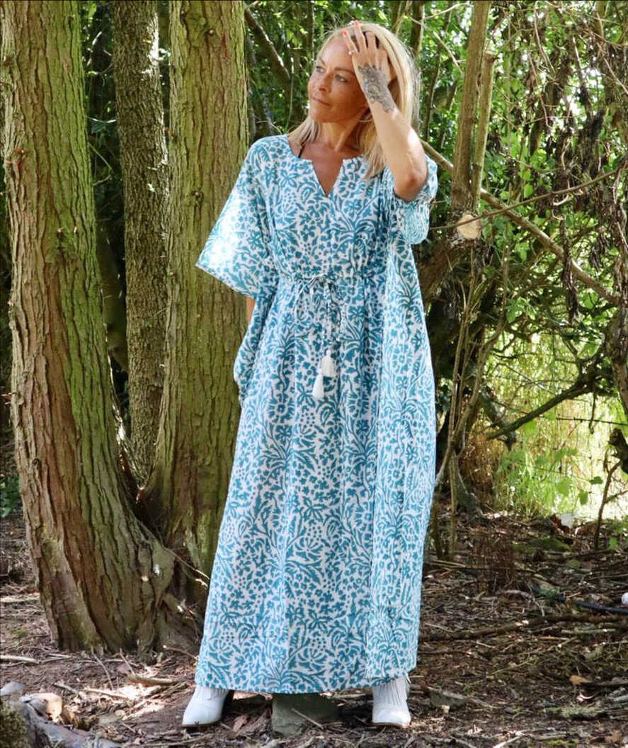 Eden bohemian printed cotton teal maxi kaftan//dress free ...