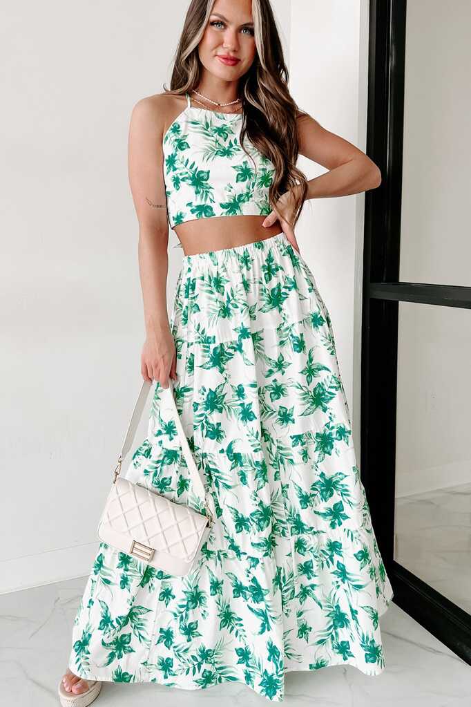 Effortless &amp; Easy Two Piece Skirt Set (White/Green) · NanaMacs