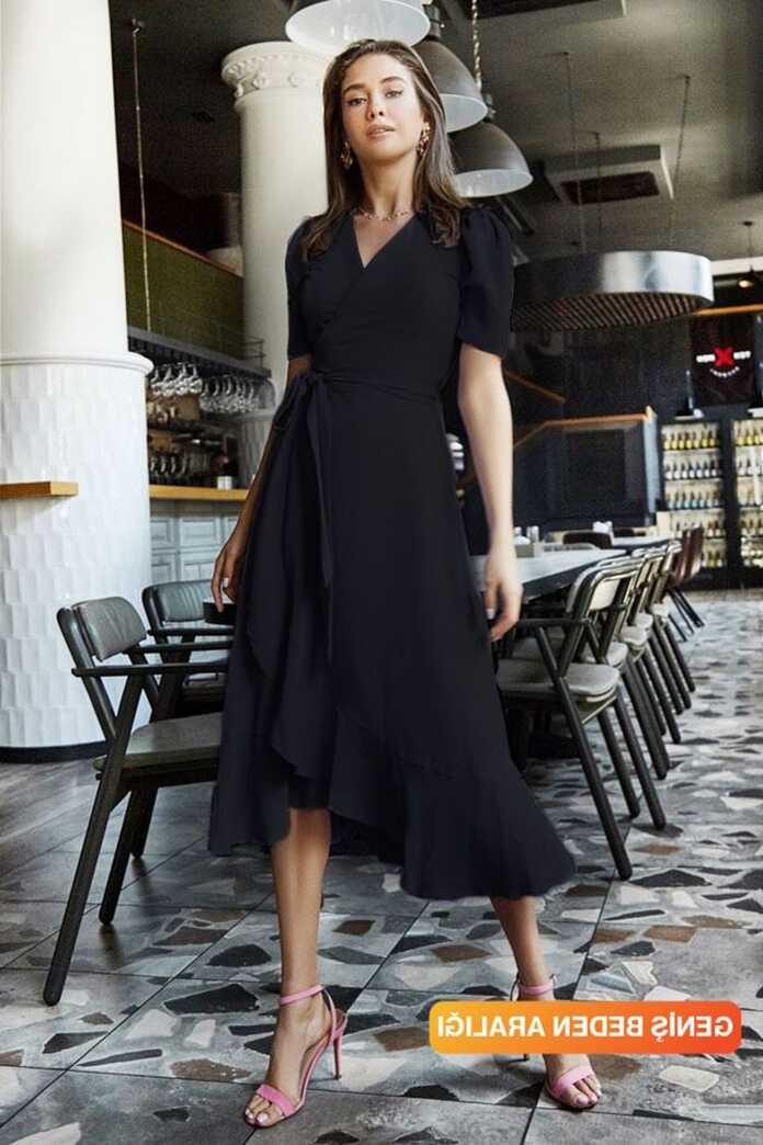 Elbise Delisi Black Valon Belted Midi Short Sleeve Dress - Trendyol