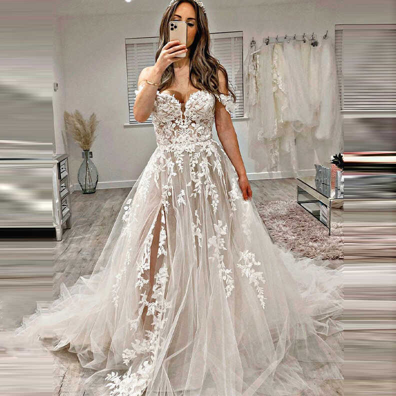 Elegant A-Line Lace Romantic Beach Wedding Dress Vintage Off ...