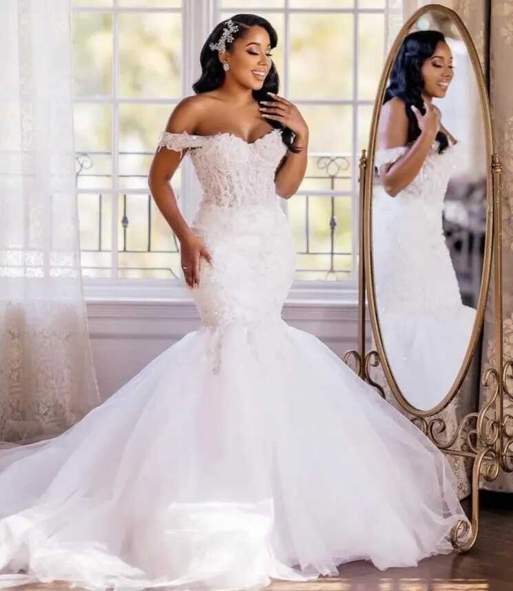 Elegant African Plus Mermaid Wedding Dress With Off Shoulder Lace ...