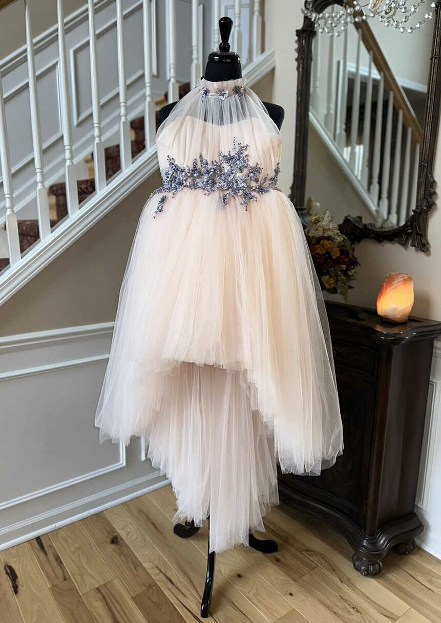 Elegant Ball Gown Princess Flower Girl Puffy Tulle Peach Dress ...