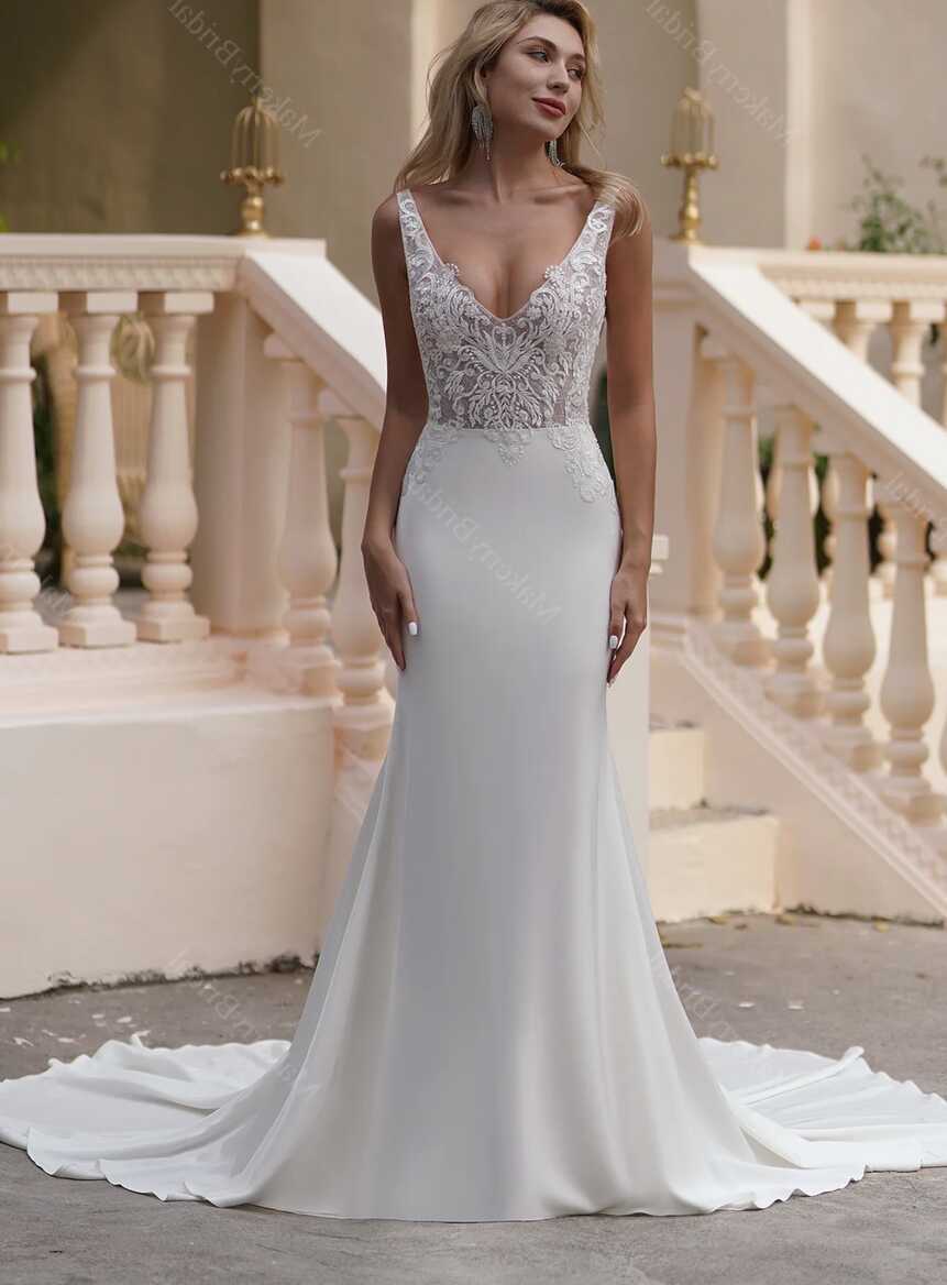 Elegant Beaded Lace Satin Mermaid Wedding Dress – TulleLux Bridal ...