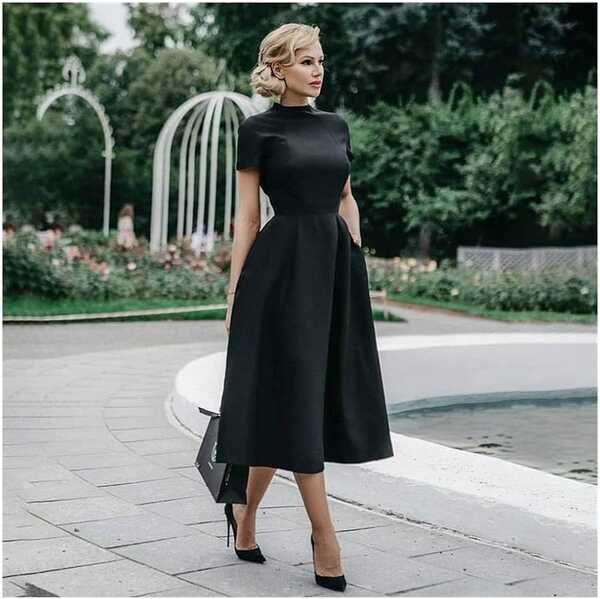 Elegant Black Dress Women Vintage Ladies Fit and Flare Prom Party ...