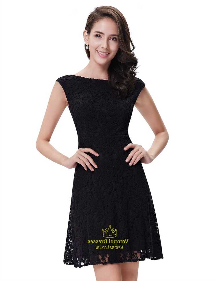 Elegant Black Lace Short Semi Formal Dresses With Cap Sleeves