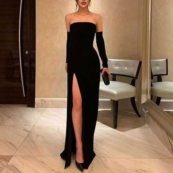 Elegant Black Long Prom Dress With Side Slit Charming Formal Dress ...