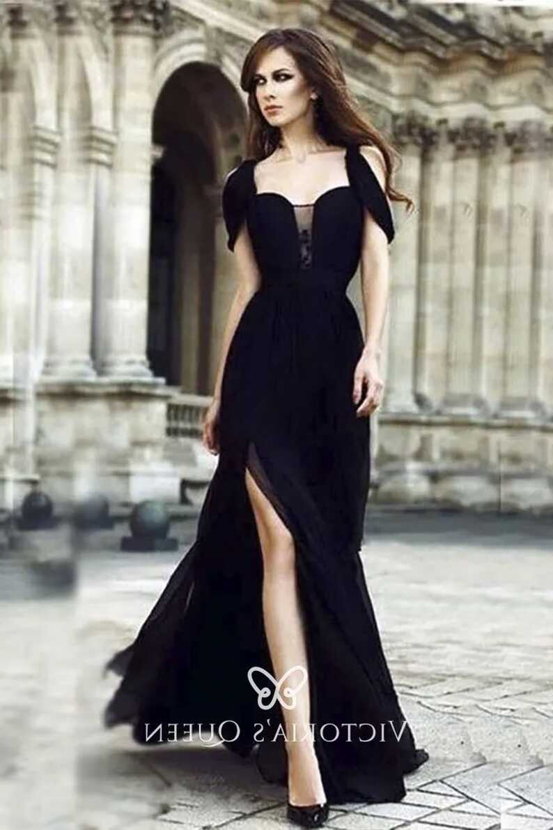 Elegant Black Mermaid Split Long Evening Formal Dress - VQ