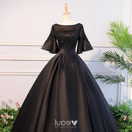 Elegant Black Quinceañera Prom Dresses 2018 Ball Gown Lace Flower ...