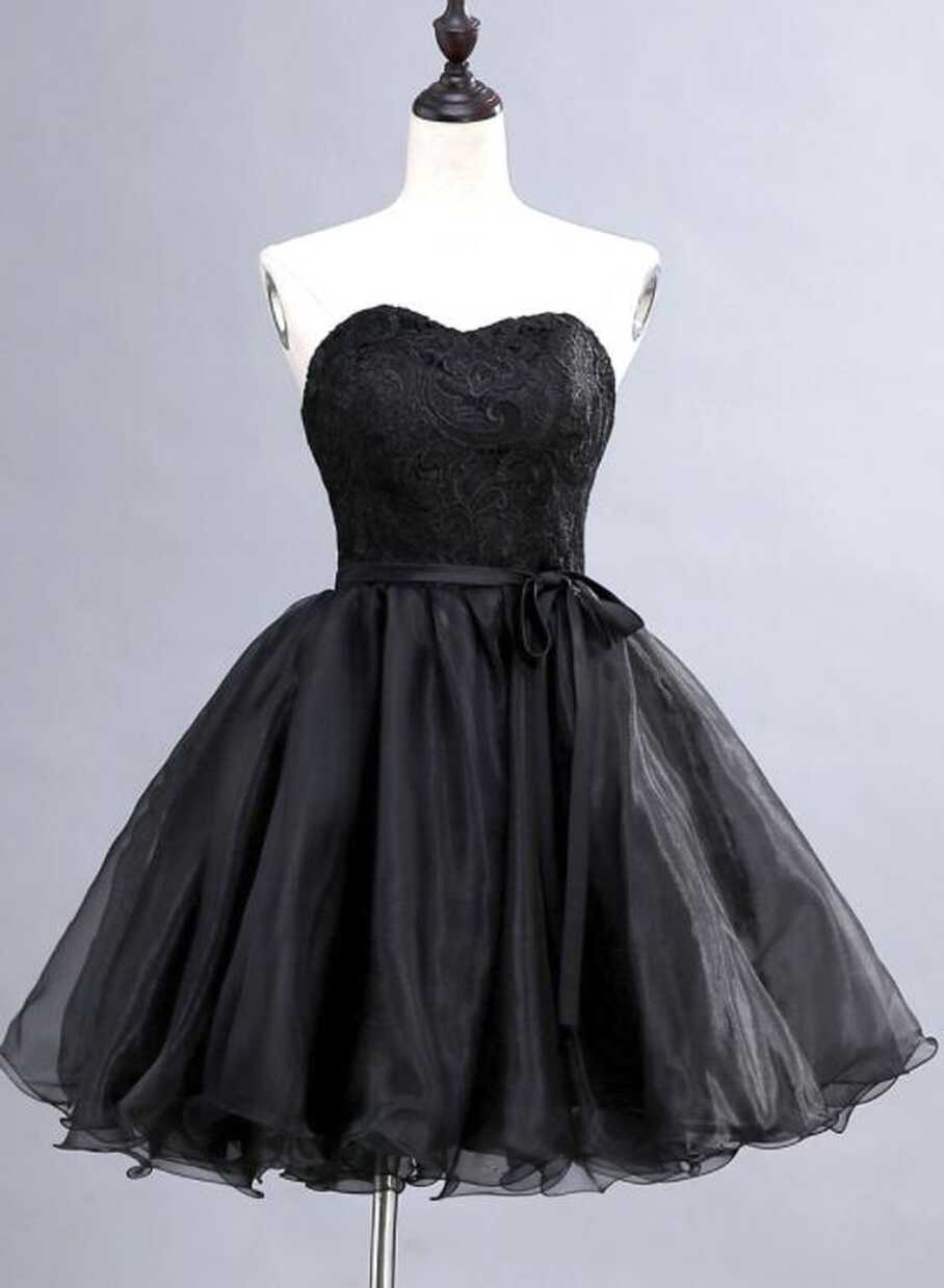 Elegant Black Short Lace-Up Party Dress, Black Formal Dress ...