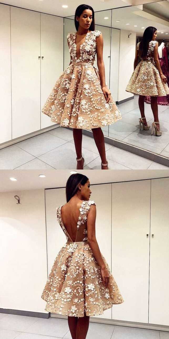 Elegant Champagne Short Prom Dress