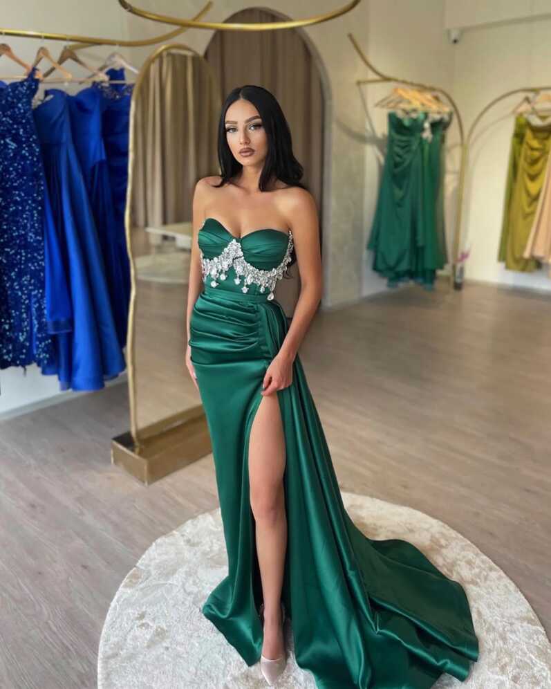 Elegant Emerald Green Prom Dresses Diamond Sweetheart Party ...