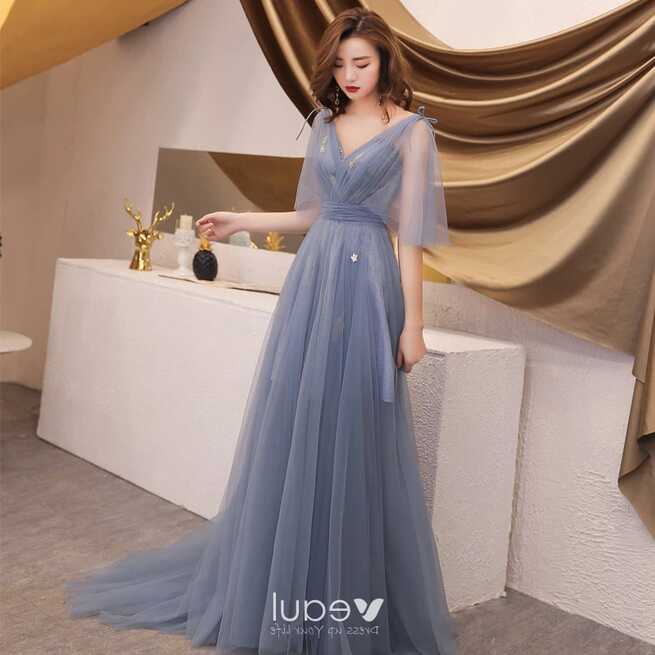 Elegant Grey Summer Evening Dresses 2019 A-Line / Princess V-Neck ...