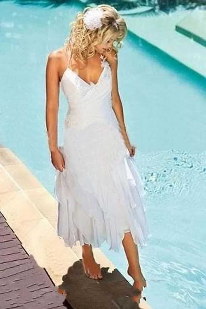 Elegant Halter Neck Short Beach Wedding Dresses | Chiffon Boho ...