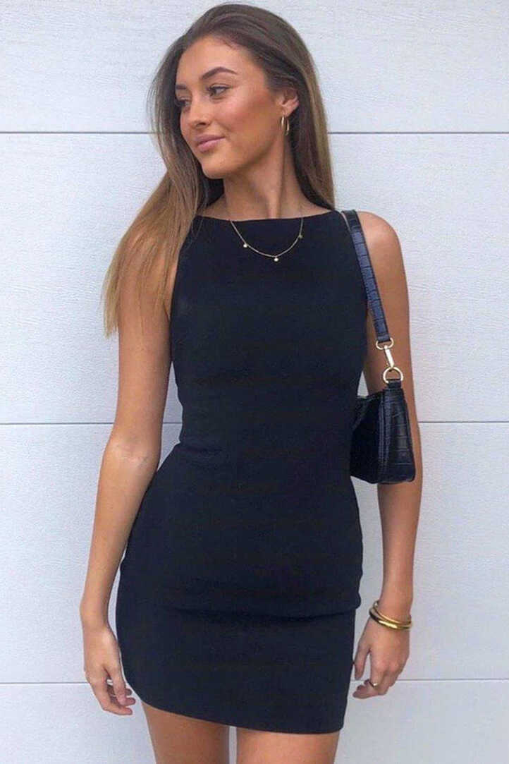 Elegant High Boat Neck Sleeveless Bodycon Mini Dress - Black ...