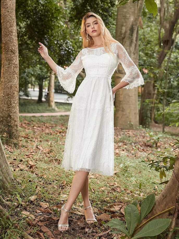 Elegant Knee Length Lace Casual Dress for Cocktail