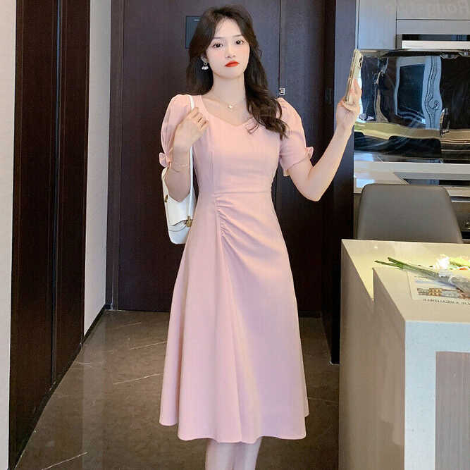 Elegant Korean Women A-line Pleated Ruched Business Shift Cocktail ...