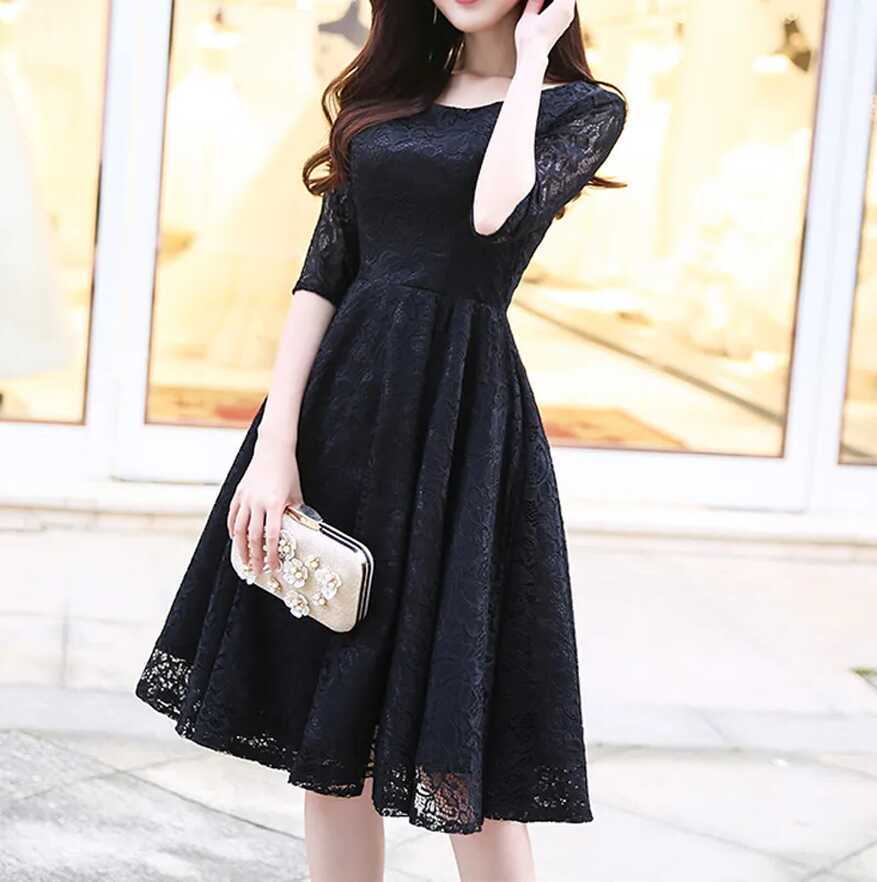 Elegant Lace Black Lace Cocktail Dress With Knee Length And Zipper ...