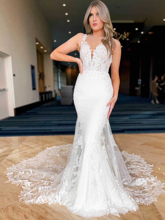 Elegant Lace Modern Mermaid Wedding Dresses Open Back VW2133 ...