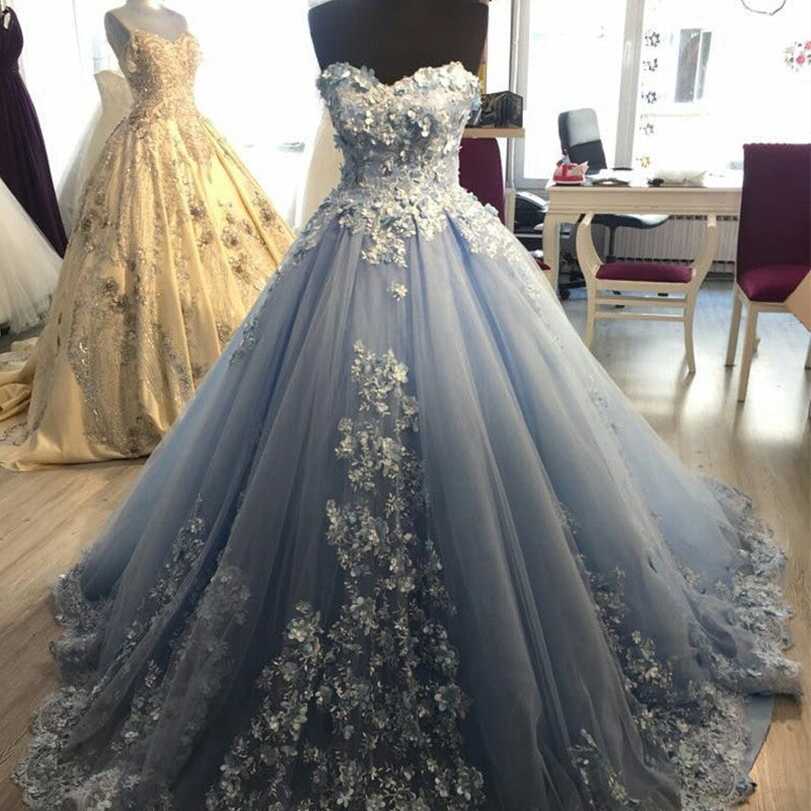 Elegant Light Blue Tulle Ball Gown Quinceanera Dresses – alinanova