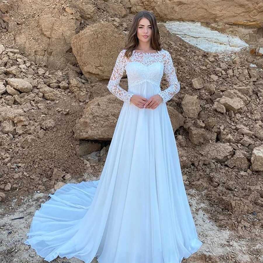 Elegant Light Blue Tulle High Neckline A-line Wedding Dresses Long ...