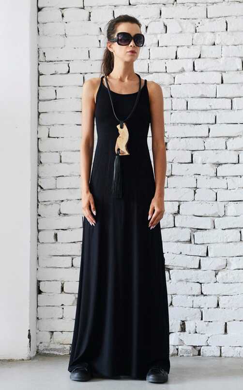 Elegant Long Black Dress/open Back Dress/thick Strap Gown/sexy ...