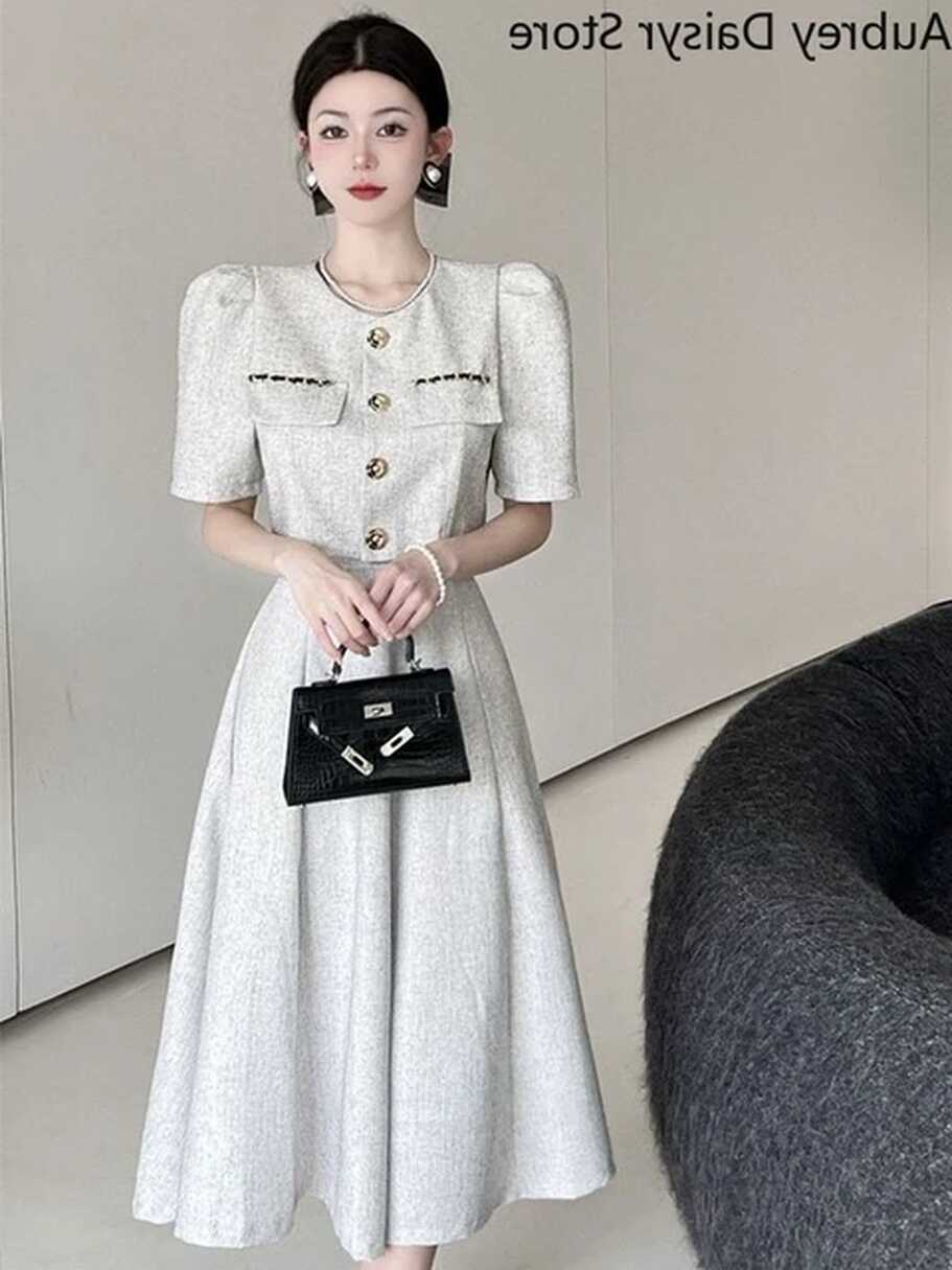 Elegant Long Dress Set Women Korean Fashion Vintage Office Lady ...