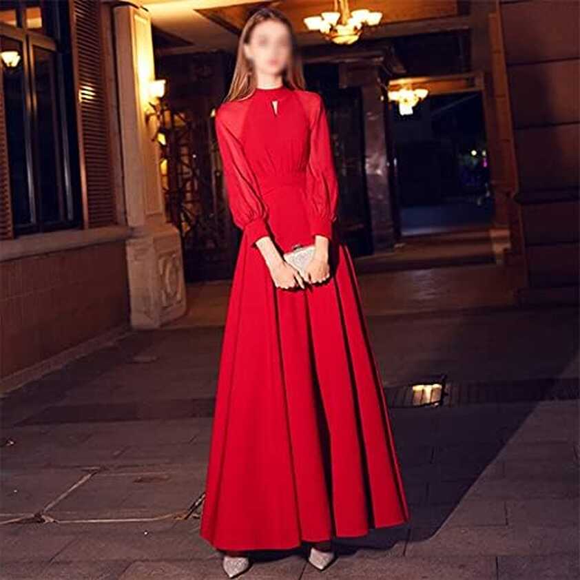 Elegant Long Evening Dress A Line Long Neck Long Sleeves Party ...