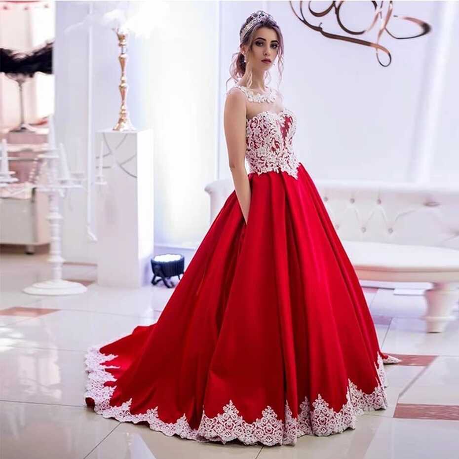 Elegant Long Prom Dress With Pockets Princess A-line Red Dress ...