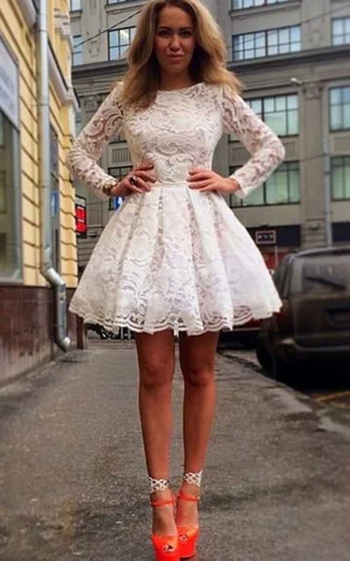 Elegant Long Sleeve Short Homecoming Dress With Lace - June Bridals