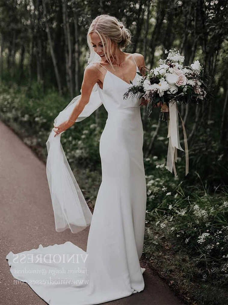 Elegant Mermaid Spaghetti Strap Minimalist Wedding Dresses VW1420 ...