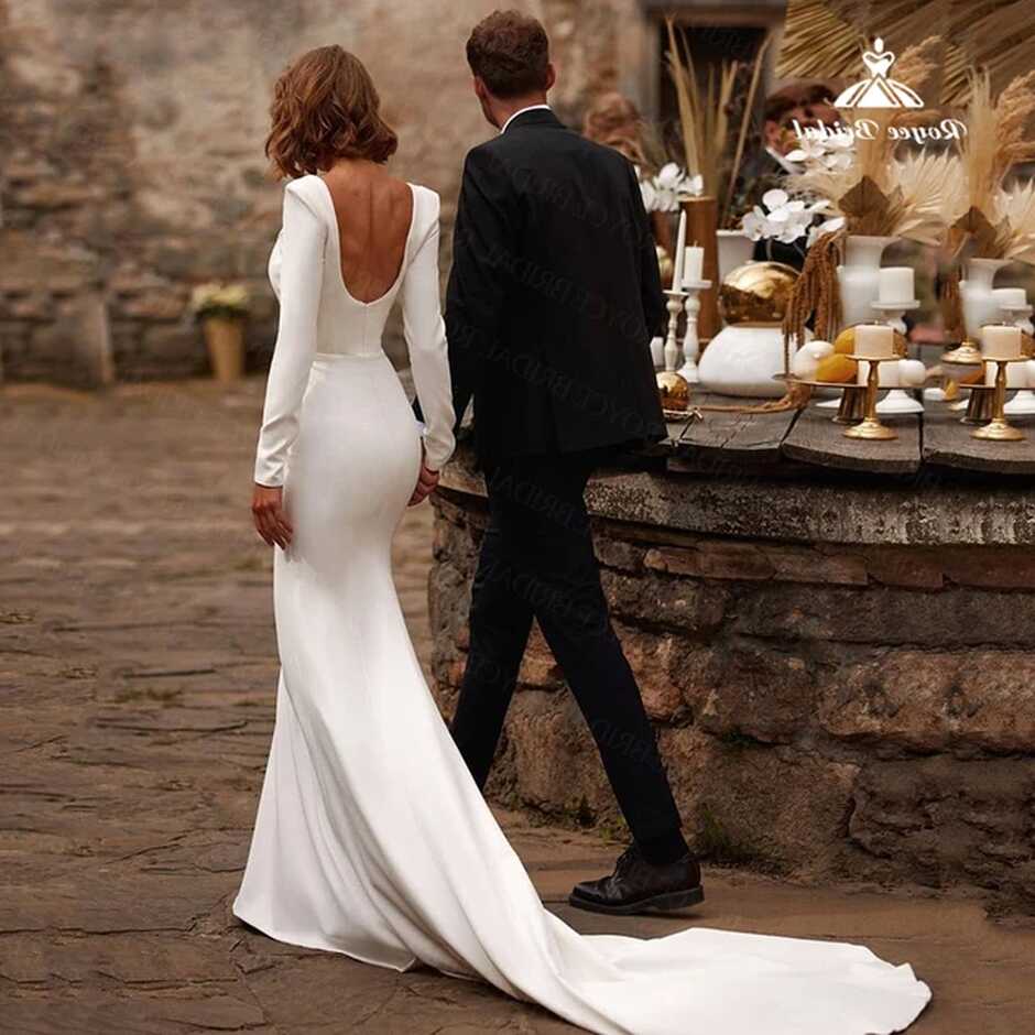 Elegant Mermaid Wedding Dresses with Long Sleeves Square Neckline ...