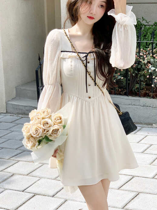 Elegant Mini Dress Woman Casual Design One Piece Dress Korean ...