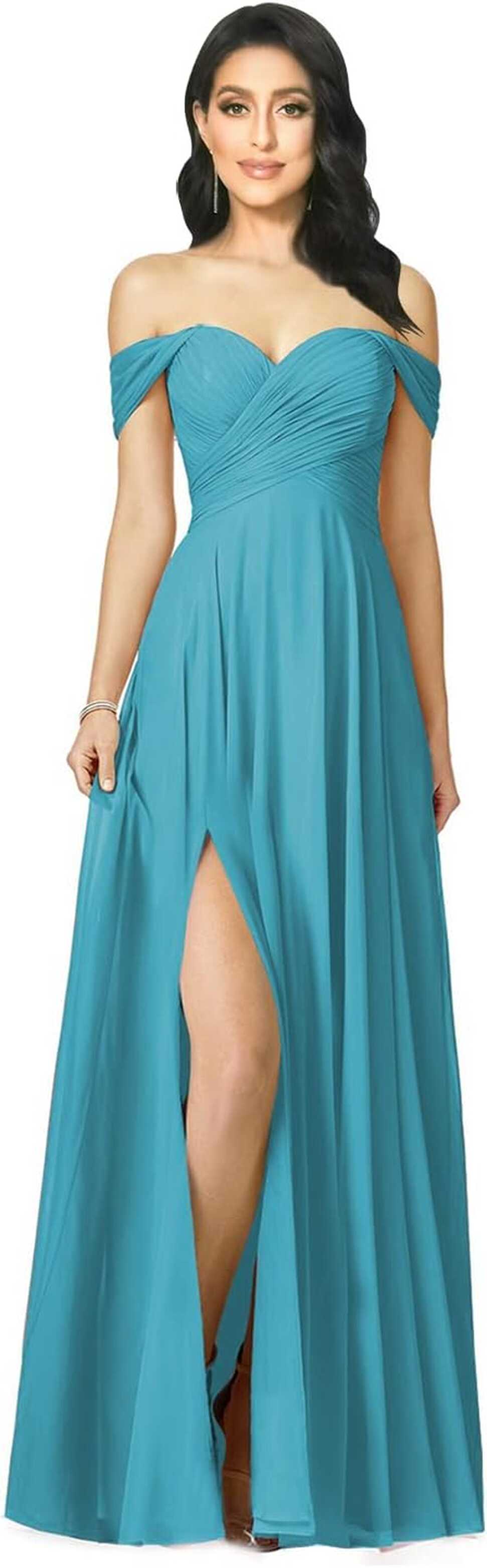 Elegant Off Shoulder Bridesmaid Dress - Long Pleat Turkey | Ubuy