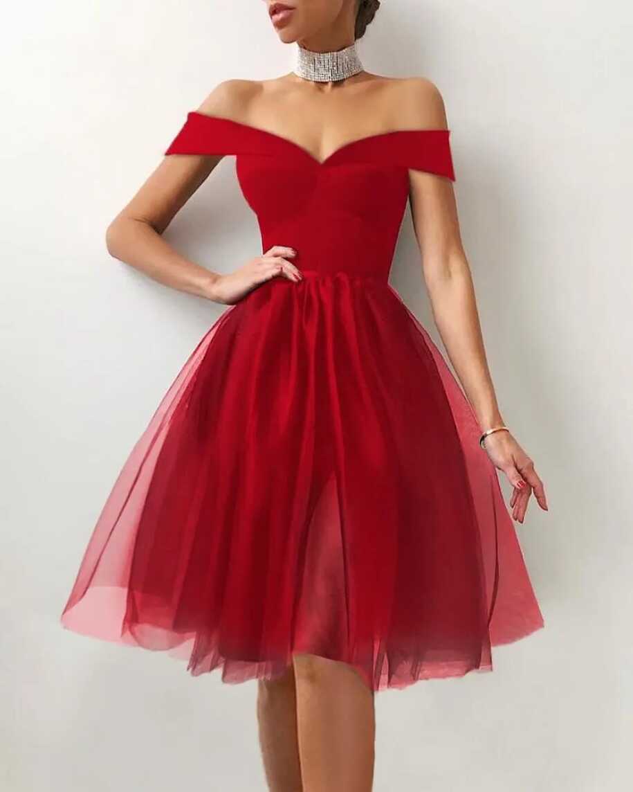 Elegant Off Shoulder Cocktail Dresses For Wedding For Women Red ...