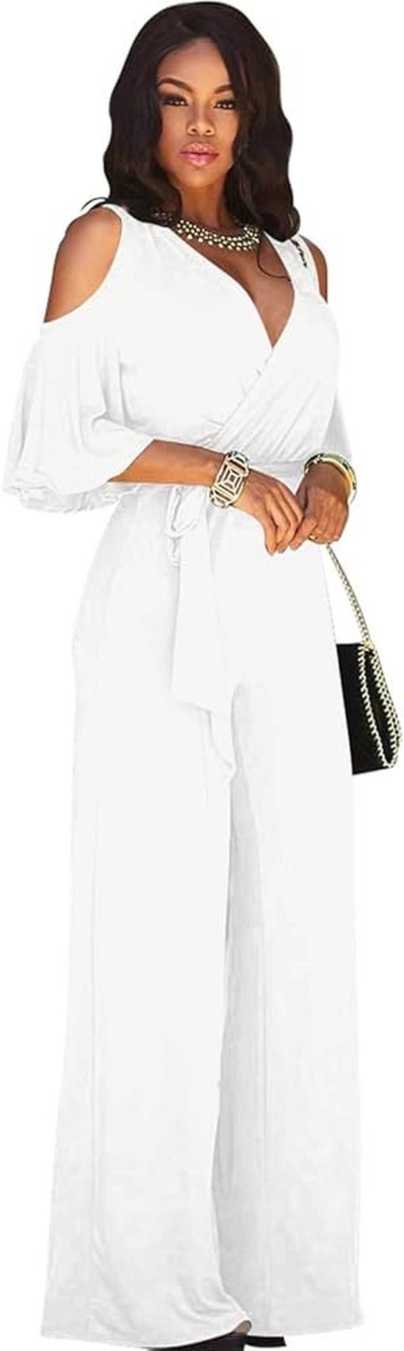 Elegant Off Shoulder Jumpsuit for Women Blare Sleeve Wide Leg ...