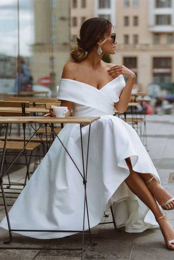 Elegant Off Shoulder Sleeveless Knee-Length Simple Wedding Dress ...