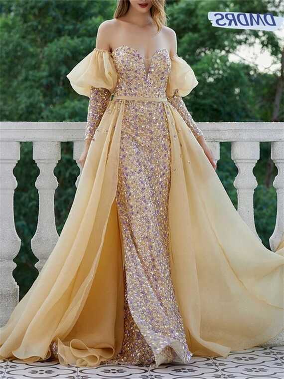 Elegant Off-The-Shoulder Prom Dress 2024 Glamorous Sequin Evening ...