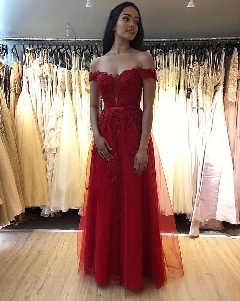 Elegant Off the Shoulder Red Long Formal Dress | A line prom ...