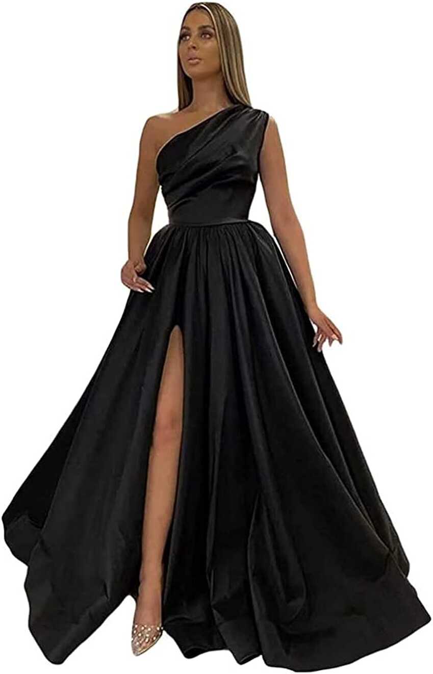 Elegant One Shoulder Satin Prom Dress with Split - Turkey | Ubuy