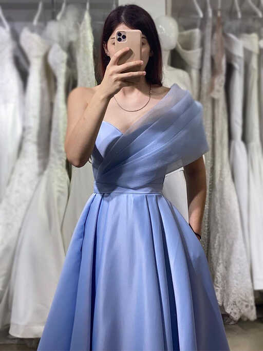 Elegant One-shoulder Light Blue A-line Simple Long Prom Dress ...