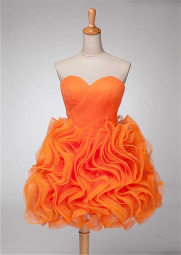 Elegant Orange Sweetheart Mini Cocktail Dress Latest Organza Plus ...