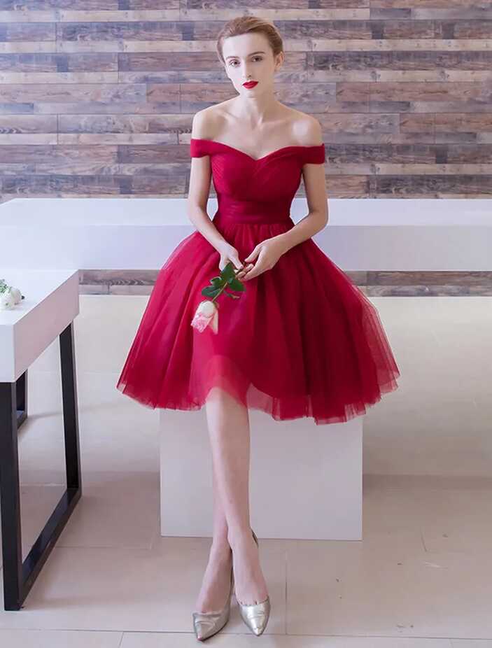 Elegant Party Dress 2016 Off The Shoulder Ruffle Tulle Knee Length ...