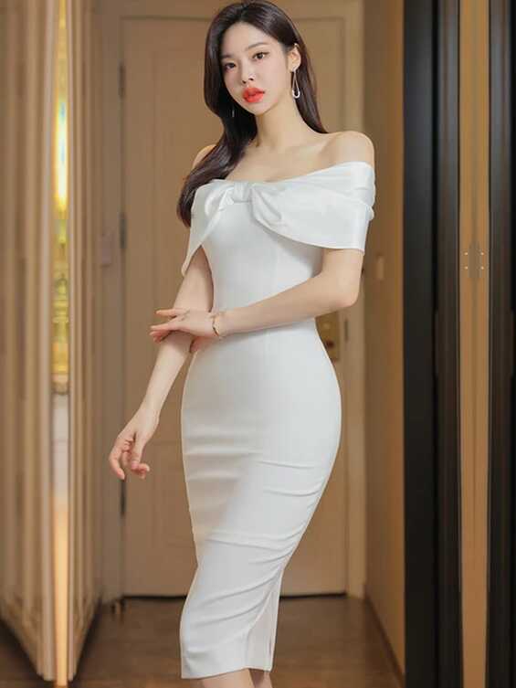 Elegant Party Dress Summer Black White Korean Version Sexy Off The ...