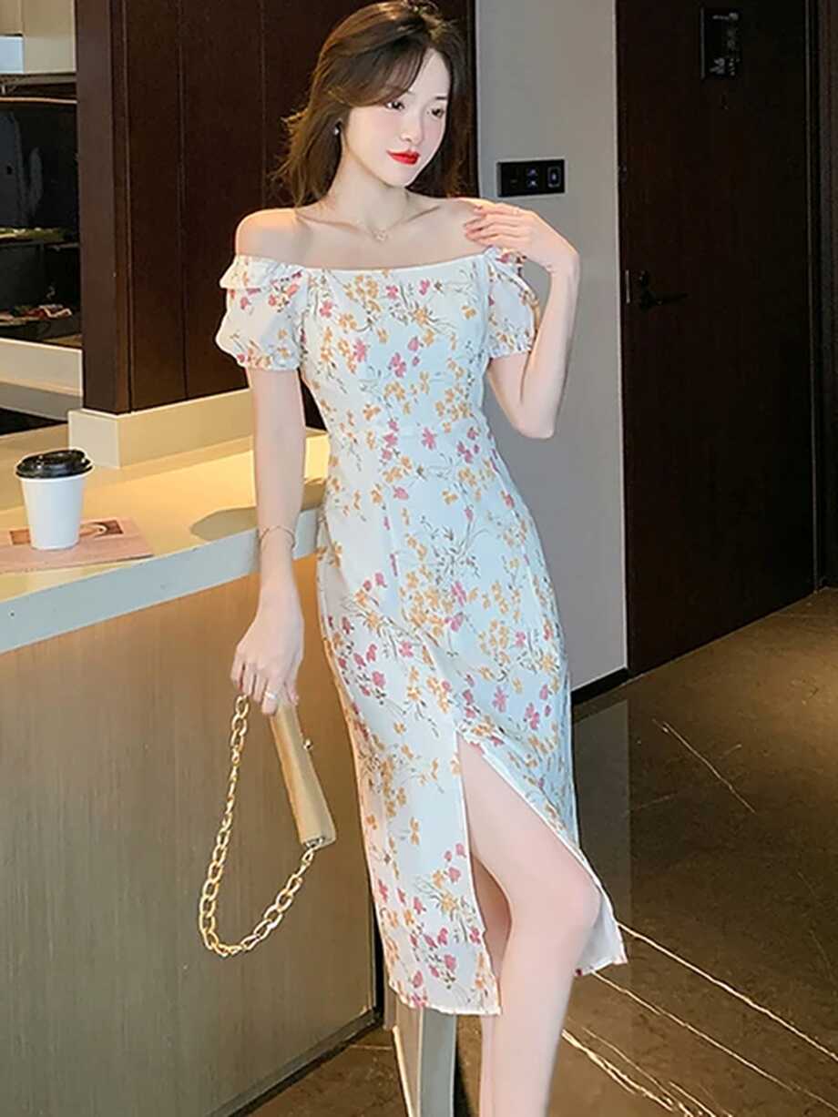 Elegant Party Dresses for Women 2023 Korean Fashion Floral Square ...