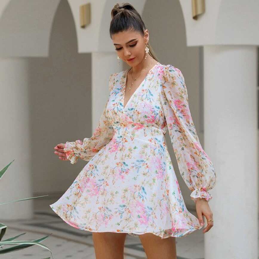 Elegant Pink Floral Mini Dress Short Summer Dress – FancyVestido