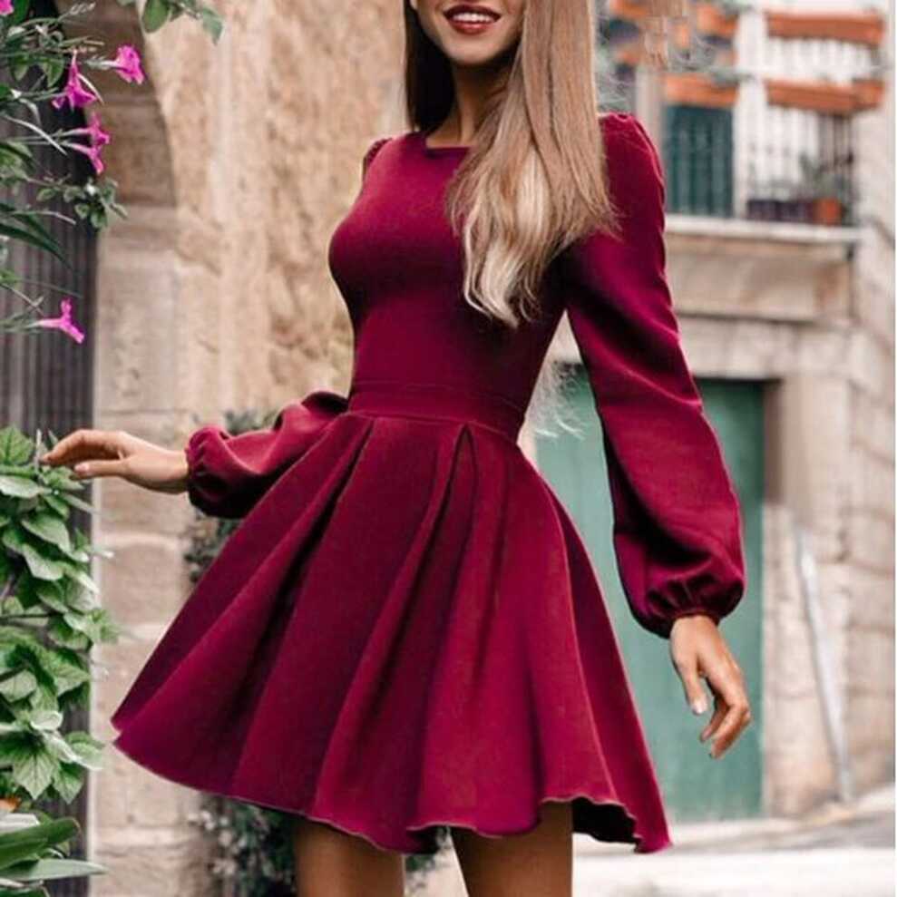 Elegant Pleated Long Sleeve Party Dress