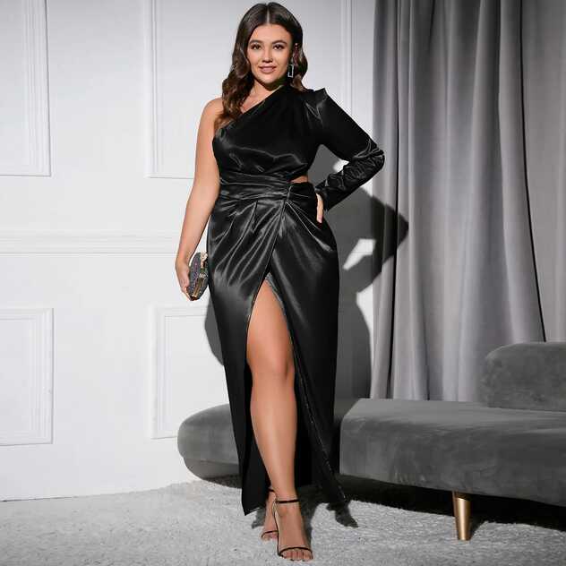 Elegant Plus Size Party Dress – Stylish Black Evening Gown – Ontinva